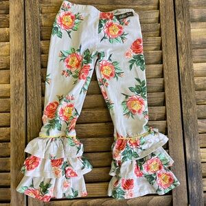 Matilda Jane Floral Flared Tiered Kids Leggings - Gray and Red, Coral & Yellow